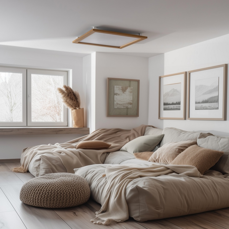 Eglo - Πάνελ πλαφονιέρα LED SALOBRENA-RW WOOD LED/34W/230V 2700/4000K 64x64 cm καφέ