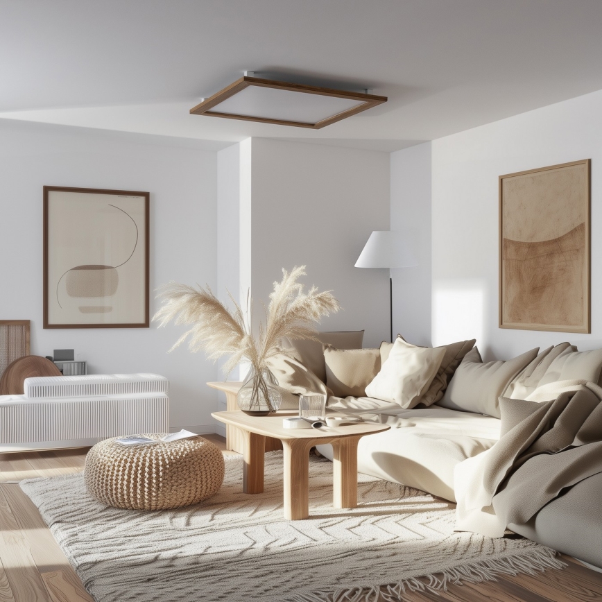 Eglo - Πάνελ πλαφονιέρα LED SALOBRENA-RW WOOD LED/34W/230V 2700/4000K 64x64 cm καφέ