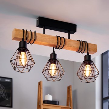 Eglo - Πλαφονιέρα οροφής TOWNSHEND 3xE27/60W/230V πεύκο