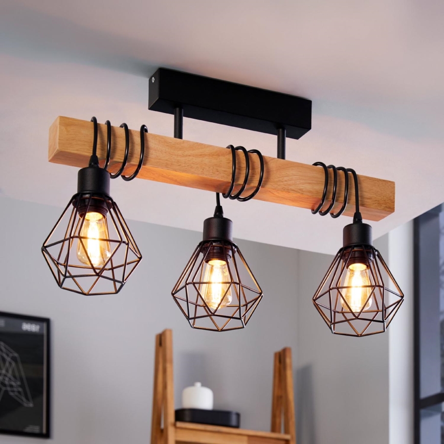 Eglo - Πλαφονιέρα οροφής TOWNSHEND 3xE27/60W/230V πεύκο