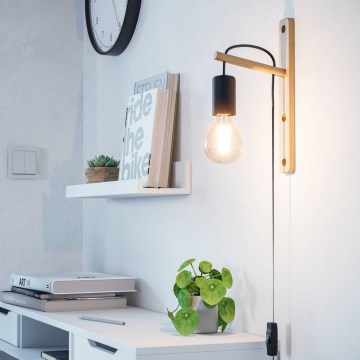 Eglo - Φωτιστικό τοίχου 1xE27/10W/230V καουτσουκόδεντρο καφέ/μαύρο