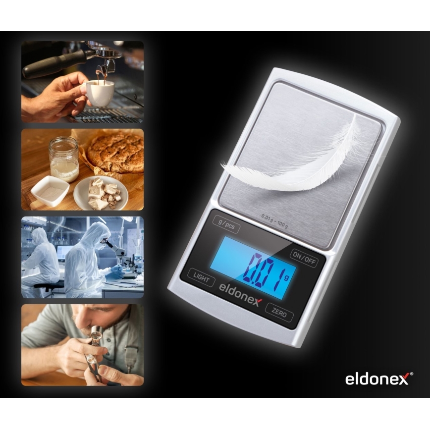 ELDONEX EKS-4040-SL - Ηλεκτρονική ζυγαριά ακριβείας 2xCR2032 ασημί