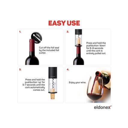 ELDONEX EWO-2100-BK - Ηλεκτρικός ανοιχτήρας κρασιού 4xAA μαύρο