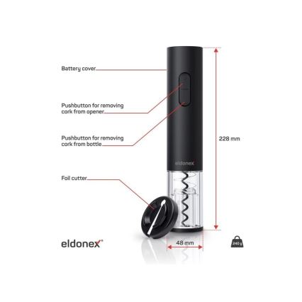 ELDONEX EWO-2100-BK - Ηλεκτρικός ανοιχτήρας κρασιού 4xAA μαύρο