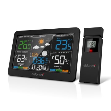 ELDONEX EWS-1010-BK - Μετεωρολογικός σταθμός με οθόνη LCD 2xAAA μαύρο