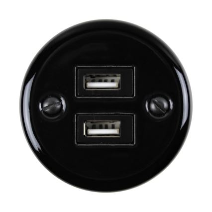 Elhard - Κεραμική ρετρό πρίζα 2x USB-A, μαύρη