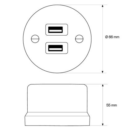 Elhard - Κεραμική ρετρό πρίζα 2x USB-A, μαύρη