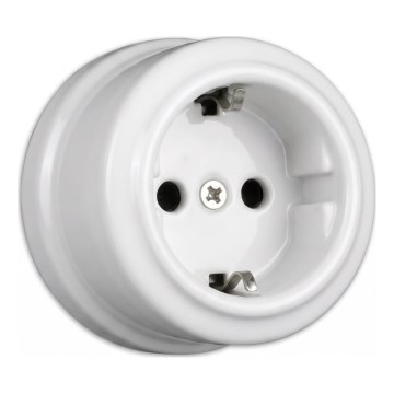 Elhard - Κεραμική ρετρό πρίζα τοίχου SCHUKO 230V, λευκή