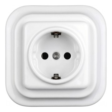 Elhard - Κεραμική ρετρό οικιακή πρίζα SCHUKO 230V με πλαίσιο, λευκή