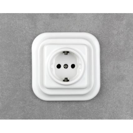 Elhard - Κεραμική ρετρό οικιακή πρίζα SCHUKO 230V με πλαίσιο, λευκή