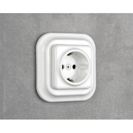 Elhard - Κεραμική ρετρό οικιακή πρίζα SCHUKO 230V με πλαίσιο, λευκή
