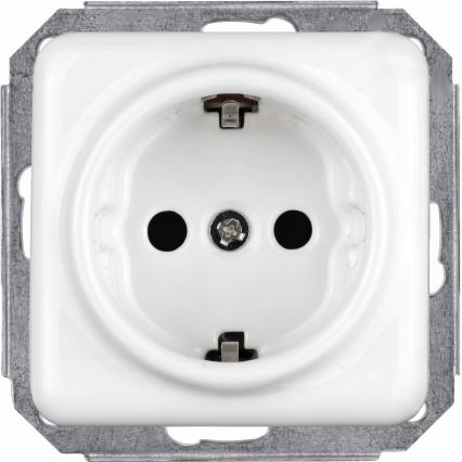 Elhard - Κεραμική ρετρό οικιακή πρίζα SCHUKO 230V με πλαίσιο, λευκή
