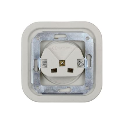 Elhard - Κεραμική ρετρό οικιακή πρίζα SCHUKO 230V με πλαίσιο, λευκή
