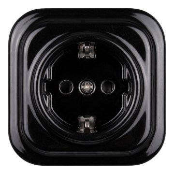 Elhard - Κεραμική ρετρό οικιακή πρίζα SCHUKO 230V με πλαίσιο, μαύρη