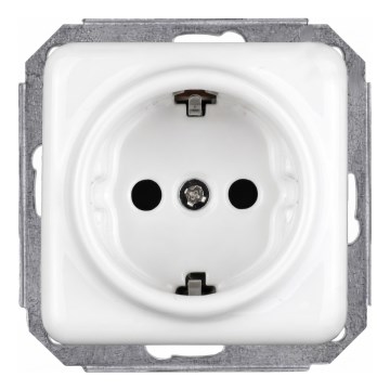 Elhard - Κεραμική ρετρό οικιακή πρίζα SCHUKO 230V χωρίς πλαίσιο, λευκή