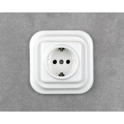 Elhard - Κεραμική ρετρό οικιακή πρίζα SCHUKO 230V χωρίς πλαίσιο, λευκή