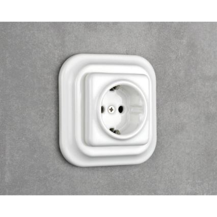 Elhard - Κεραμική ρετρό οικιακή πρίζα SCHUKO 230V χωρίς πλαίσιο, λευκή