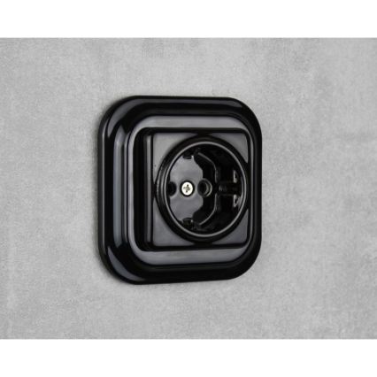 Elhard - Κεραμική ρετρό οικιακή πρίζα SCHUKO 230V χωρίς πλαίσιο μαύρη