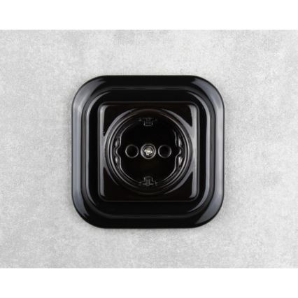 Elhard - Κεραμική ρετρό οικιακή πρίζα SCHUKO 230V χωρίς πλαίσιο μαύρη
