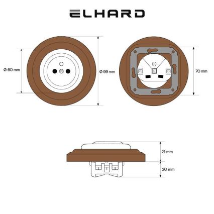 Elhard - Κεραμική ρετρό οικιακή πρίζα με πλαίσιο 230V σε μαύρο/σκούρο ξύλο