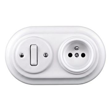 Elhard - Κεραμικός ρετρό διακόπτης αρ. 1 και πρίζα 230V με πλαίσιο λευκό
