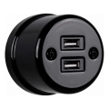 Elhard - Επιτοίχια κεραμική ρετρό πρίζα με 2 θύρες USB-A, μαύρη