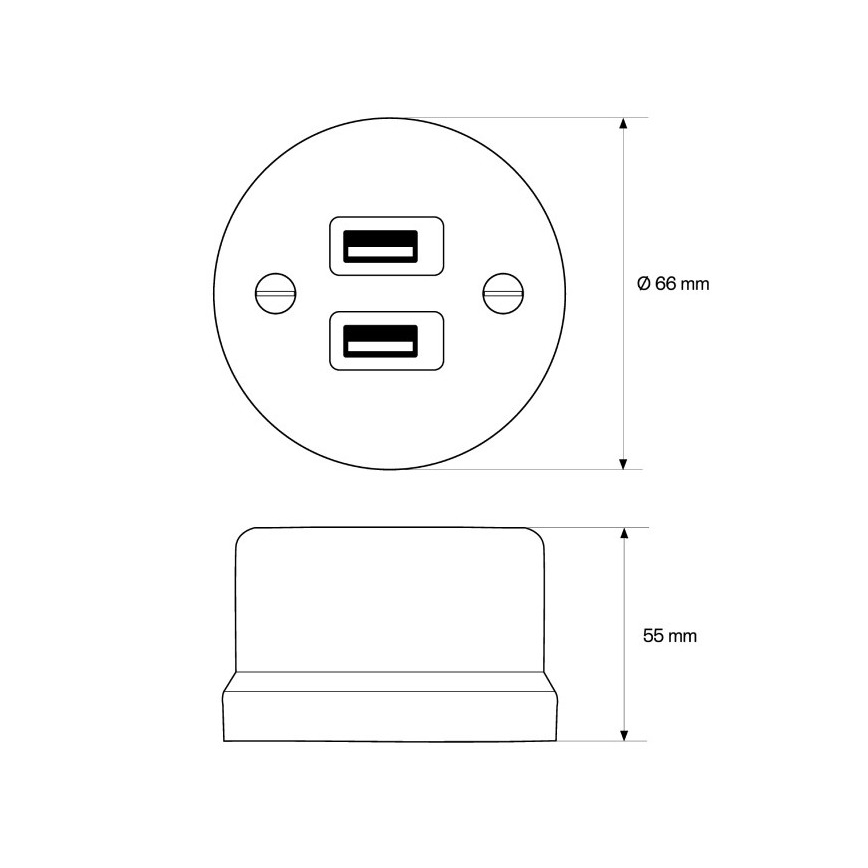 Elhard - Επιτοίχια κεραμική ρετρό πρίζα με 2 θύρες USB-A, μαύρη