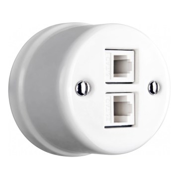 Elhard - Επιτοίχια κεραμική ρετρό υποδοχή δεδομένων 2xRJ45 λευκή