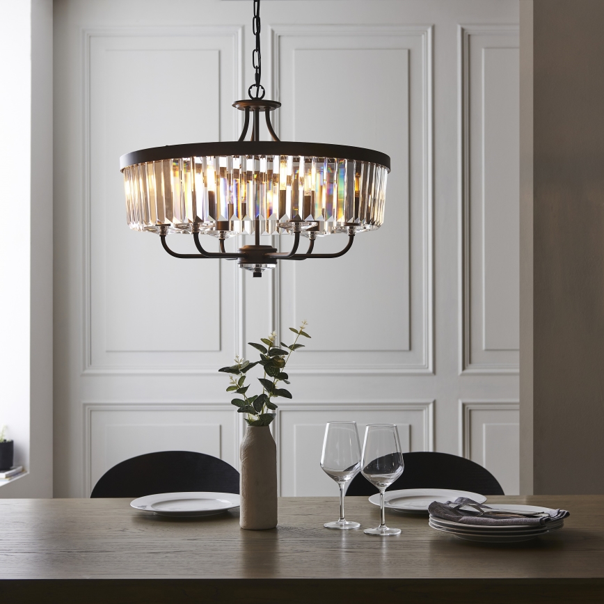 Endon 100711 - Κρεμαστό φωτιστικό με αλυσίδα CHESTERFIELD 6xE14/6W/230V Ø 55 cm μαύρο