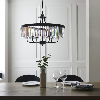 Endon 100711 - Κρεμαστό φωτιστικό με αλυσίδα CHESTERFIELD 6xE14/6W/230V Ø 55 cm μαύρο