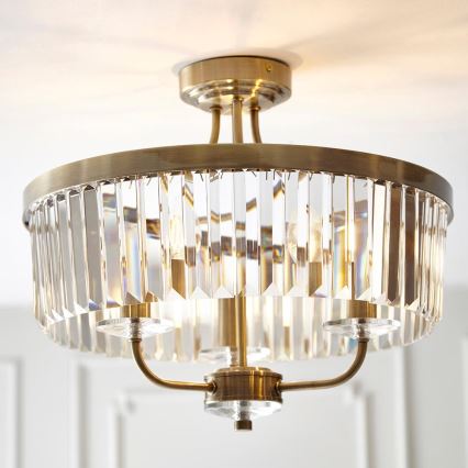 Endon 102506 - Πλαφονιέρα οροφής CHESTERFIELD 3xE14/6W/230V διάμετρος 45 cm ορείχαλκος