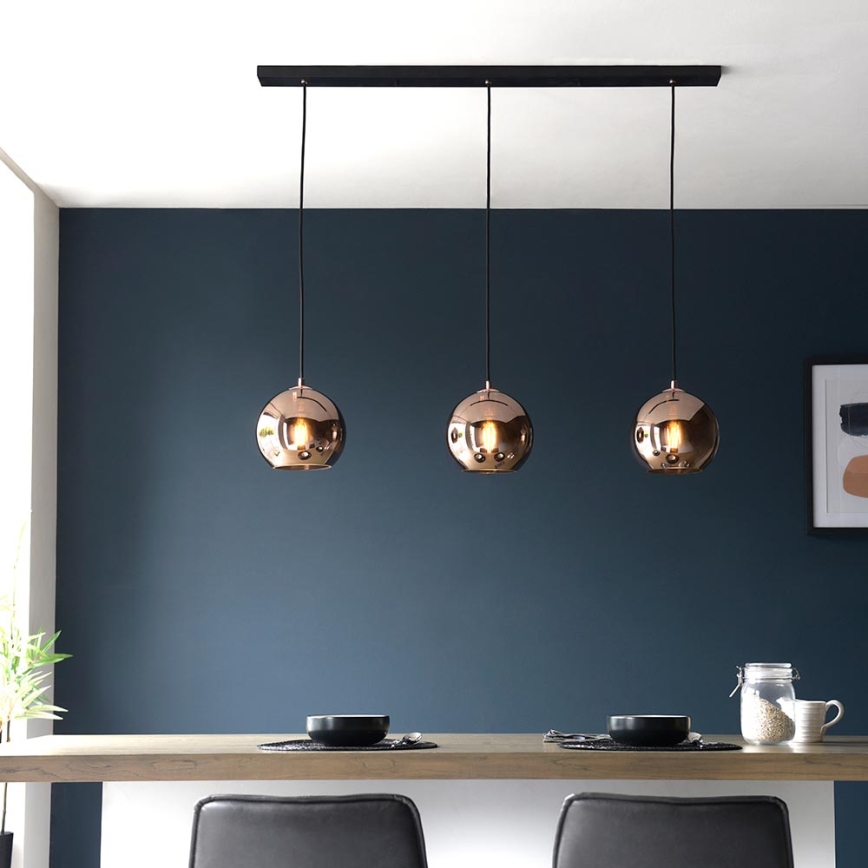 Endon 102929 - Κρεμαστό φωτιστικό οροφής BOLI 3xE27/10W/230V μαύρο/φιμέ καφέ