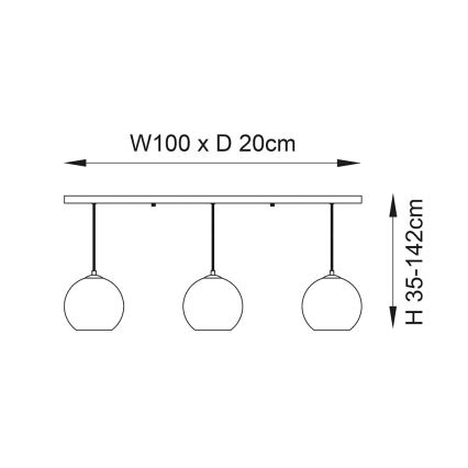 Endon 102929 - Κρεμαστό φωτιστικό οροφής BOLI 3xE27/10W/230V μαύρο/φιμέ καφέ