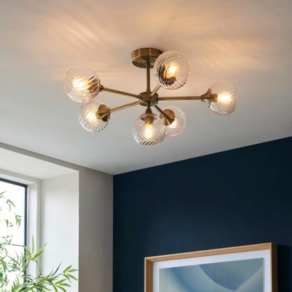 Endon 103171 - Κρεμαστό φωτιστικό ALLEGRA 6xE14/7W/230V ορείχαλκος/διαφανές