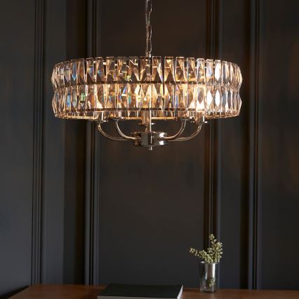 Endon 104467 - Κρεμαστό φωτιστικό οροφής CLIFTON 5xE14/6W/230V γυαλιστερό χρώμιο/διαφανές διάμετρος 50,5 cm