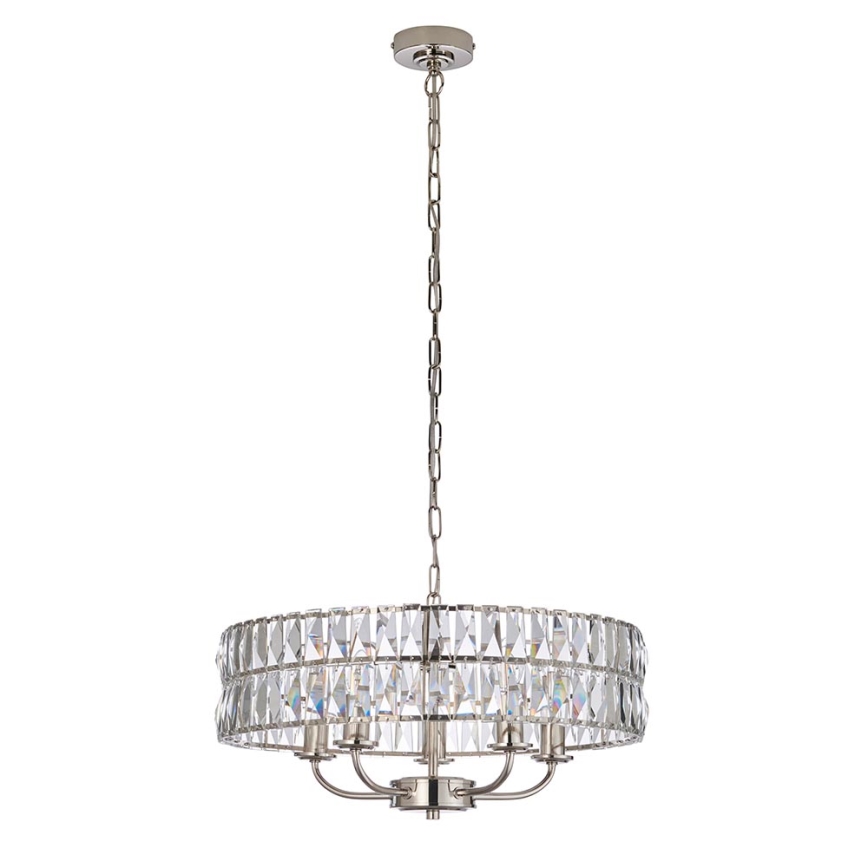 Endon 104467 - Κρεμαστό φωτιστικό οροφής CLIFTON 5xE14/6W/230V γυαλιστερό χρώμιο/διαφανές διάμετρος 50,5 cm
