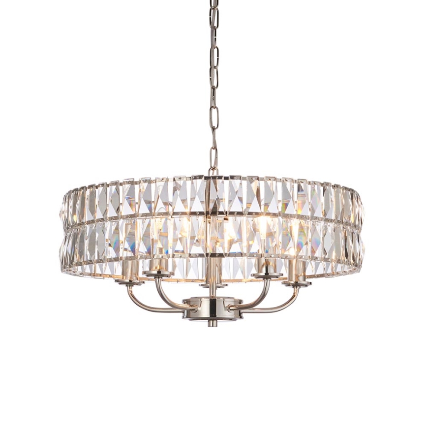 Endon 104467 - Κρεμαστό φωτιστικό οροφής CLIFTON 5xE14/6W/230V γυαλιστερό χρώμιο/διαφανές διάμετρος 50,5 cm