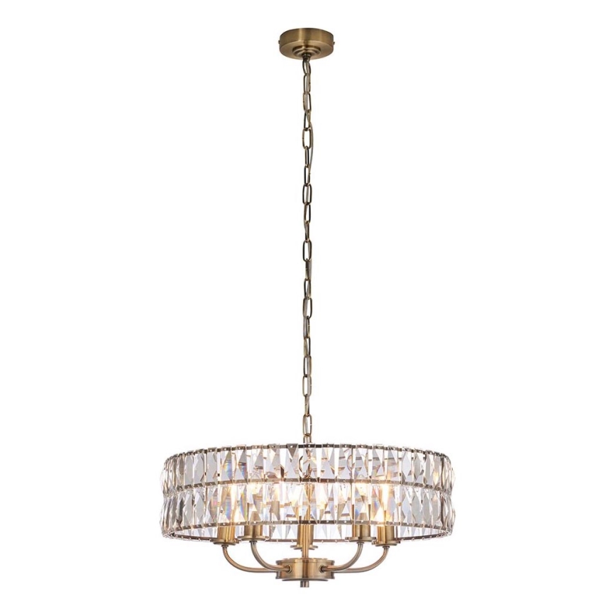 Endon 106244 - Κρεμαστό φωτιστικό με αλυσίδα CLIFTON 5xE14/6W/230V μπρούτζινο/διάφανο