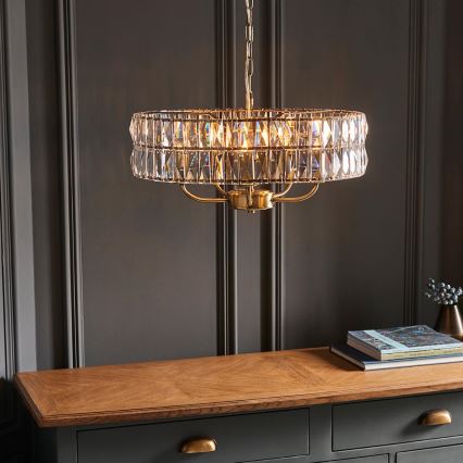 Endon 106244 - Κρεμαστό φωτιστικό με αλυσίδα CLIFTON 5xE14/6W/230V μπρούτζινο/διάφανο