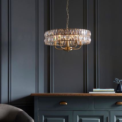 Endon 106244 - Κρεμαστό φωτιστικό με αλυσίδα CLIFTON 5xE14/6W/230V μπρούτζινο/διάφανο