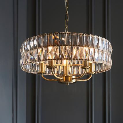 Endon 106244 - Κρεμαστό φωτιστικό με αλυσίδα CLIFTON 5xE14/6W/230V μπρούτζινο/διάφανο