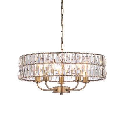 Endon 106244 - Κρεμαστό φωτιστικό με αλυσίδα CLIFTON 5xE14/6W/230V μπρούτζινο/διάφανο