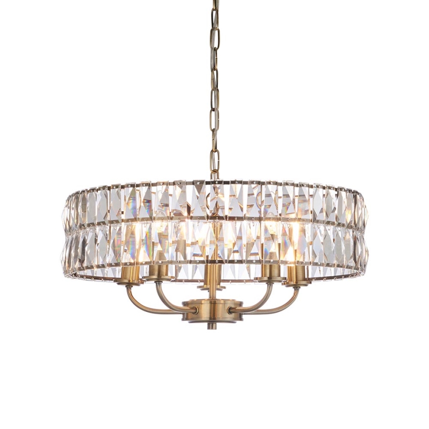 Endon 106244 - Κρεμαστό φωτιστικό με αλυσίδα CLIFTON 5xE14/6W/230V μπρούτζινο/διάφανο