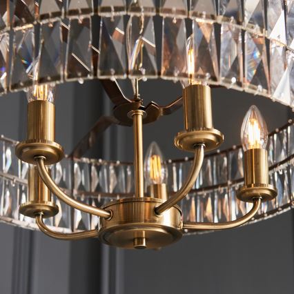 Endon 106244 - Κρεμαστό φωτιστικό με αλυσίδα CLIFTON 5xE14/6W/230V μπρούτζινο/διάφανο
