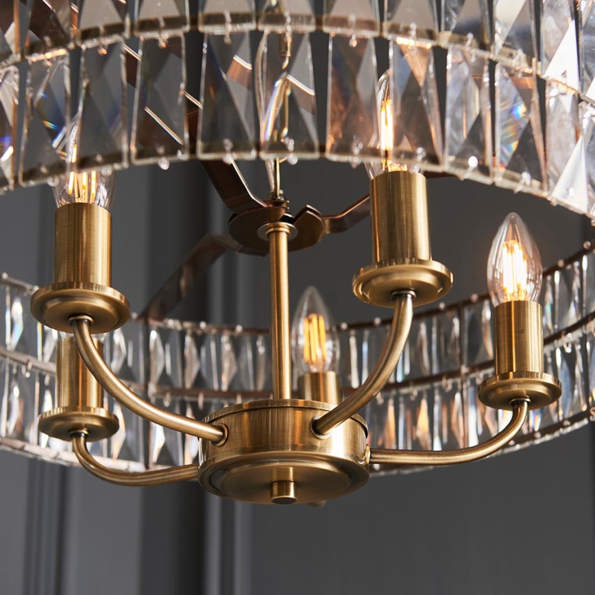 Endon 106244 - Κρεμαστό φωτιστικό με αλυσίδα CLIFTON 5xE14/6W/230V μπρούτζινο/διάφανο
