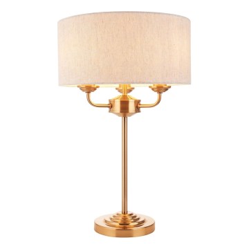Endon 110721 - Eπιτραπέζιο φωτιστικό HIGHCLERE 3xE14/18W/230V μπεζ/ορείχαλκος