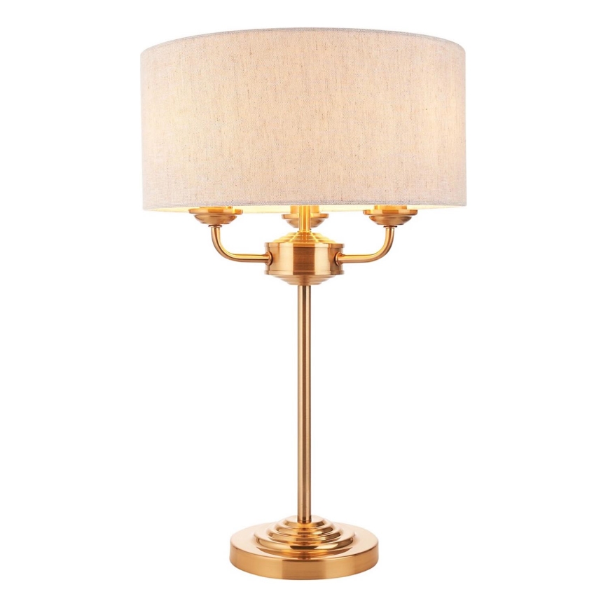 Endon 110721 - Eπιτραπέζιο φωτιστικό HIGHCLERE 3xE14/18W/230V μπεζ/ορείχαλκος