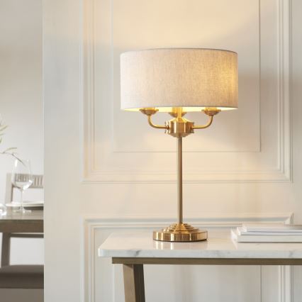 Endon 110721 - Eπιτραπέζιο φωτιστικό HIGHCLERE 3xE14/18W/230V μπεζ/ορείχαλκος