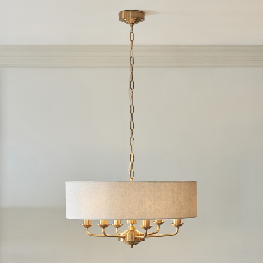 Endon 110722 - Κρεμαστό φωτιστικό οροφής HIGHCLERE 6xE14/6W/230V μπεζ/ορείχαλκος διάμετρος 55 cm