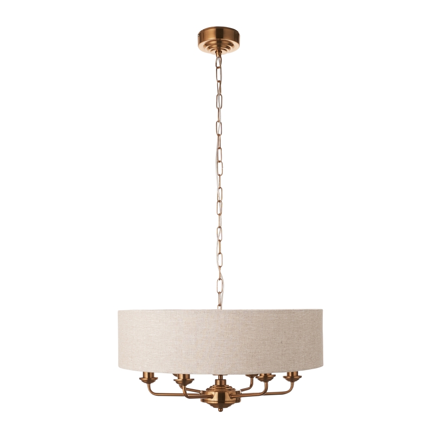 Endon 110722 - Κρεμαστό φωτιστικό οροφής HIGHCLERE 6xE14/6W/230V μπεζ/ορείχαλκος διάμετρος 55 cm
